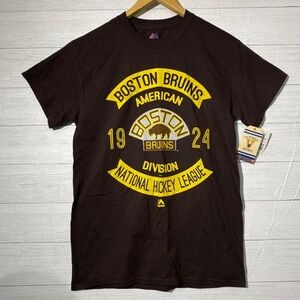 Boston Bruins NHL 1924 American Division Majestic T-shirt Small Brown yellow NWT